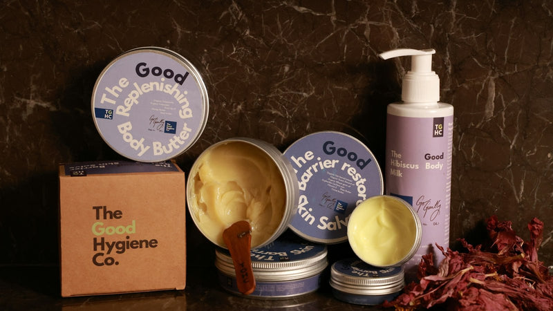 Produits d'hygiene intime The Good Hygiene Co - flat lay editorial